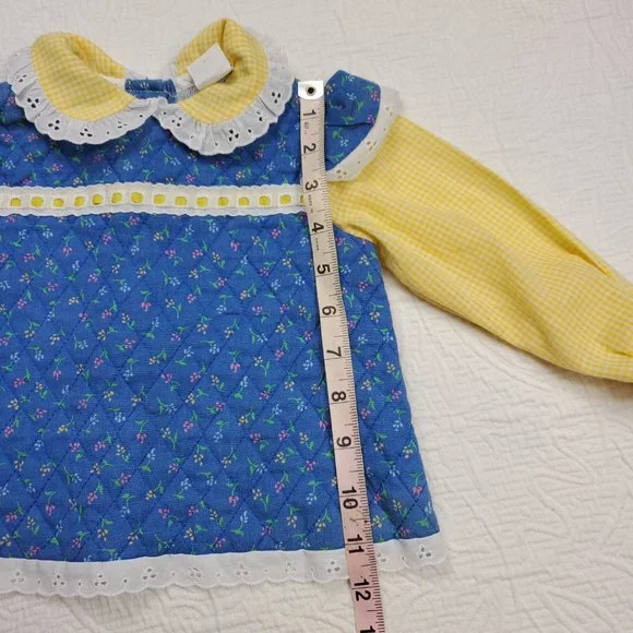 Vintage Floral & Gingham w/ Lace Trim Shirt 24 months - Picture 5 of 8